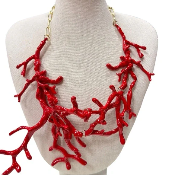BEST SELLER!! Red Coral Branch Statement Necklace - Picture 4 of 8